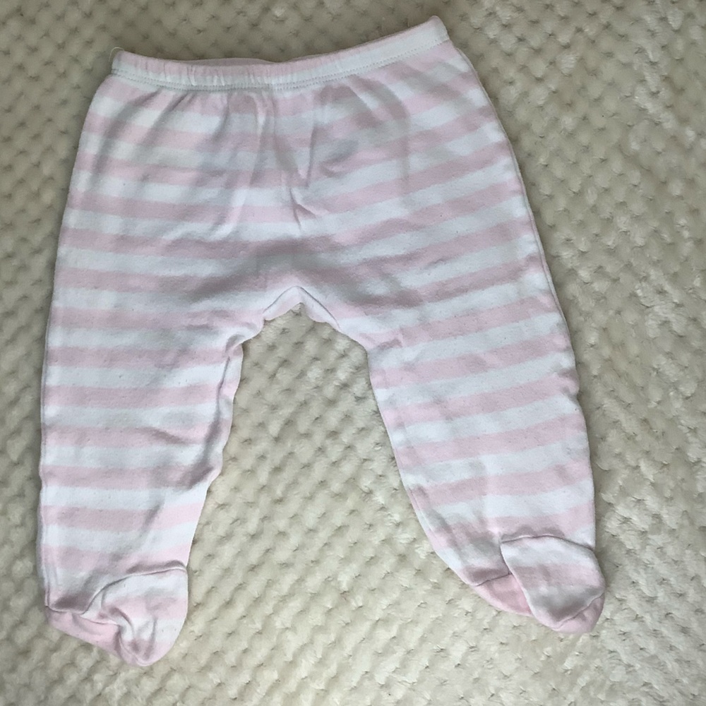 White and Pink Stripe Footed Baby Pants Size 3–6M 🌸👶
